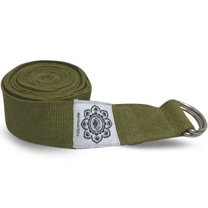 Yoga-Gürtel Baumwolle Olivgrün mit D-Ring - 248 cm