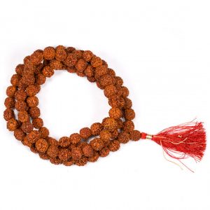 Mala Rudraksha 108 Perlen mit roter Quaste (1 cm)