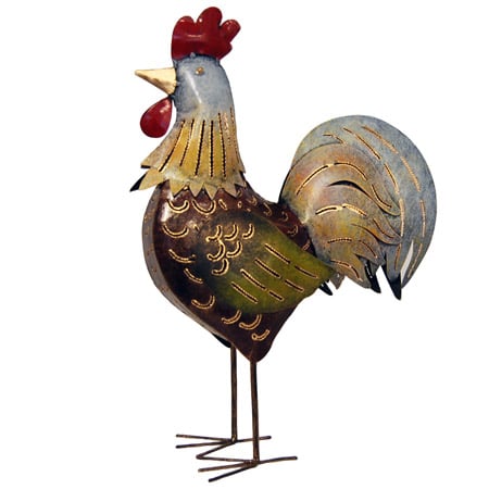 Teelichthalter aus Metall Hahn (Braun-Weiß)