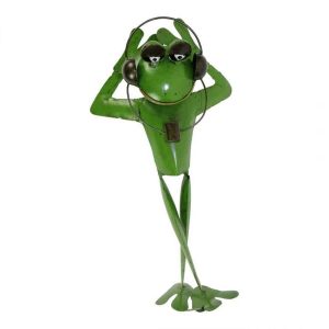Frosch aus Metall mit Kopfhörer (32 x 18 x 9 cm)