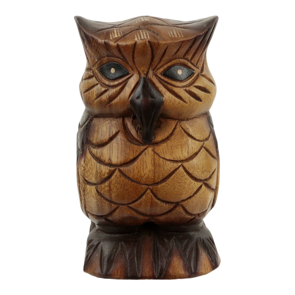 Statue aus Holz Eule mit Holzschnitzerei (20 x 12 cm)