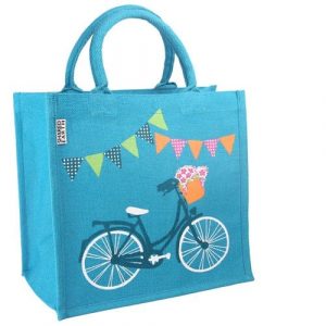 Shopper aus Jute mit Fahrrad - Blau