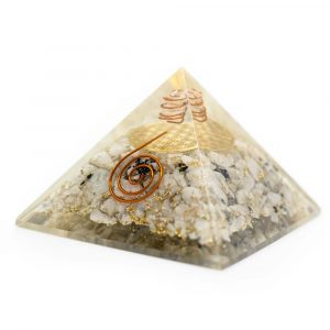Orgonit-Pyramide Regenbogen-Mondstein mit Blume des Lebens (70 mm)