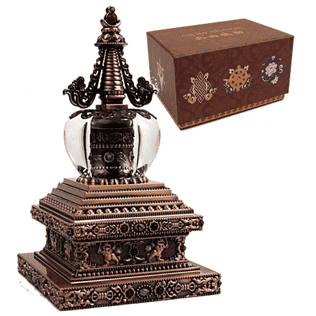 Stupa mit Solar-Gebetsmühle - Bronze Weißmetall