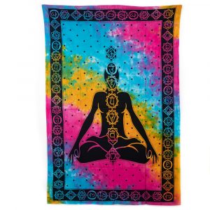 Authentisches Wandtuch Baumwolle Chakra Meditation Bunt (215 x 135 cm)