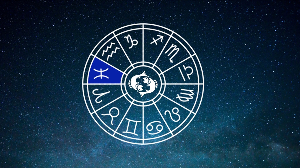 Sternzeichen Tierkreiszeichen Fische Symbole vor Sternenhimmel