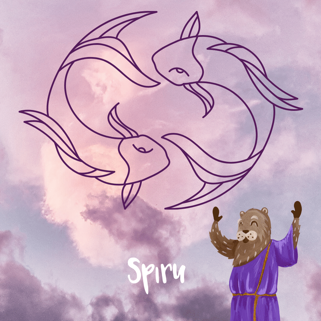 Sternzeichen Fische Illustration mit Zen-Otter auf rosa Himmel