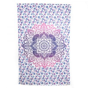 Authentisches Wandtuch Baumwolle mit rosa/blauem Mandala (135 x 215 cm)