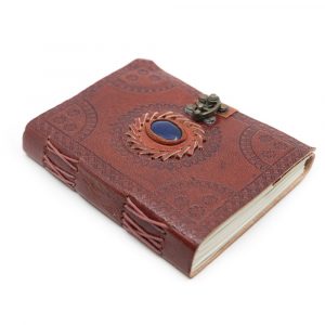 Handgefertigtes Leder-Notizbuch mit Lapislazuli (17,5 x 13 cm)