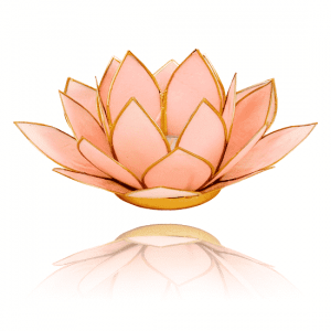 Teelichthalter - Lotusblume (Stimmungslicht, pastel-rosafarbend, goldener Rand, groß)