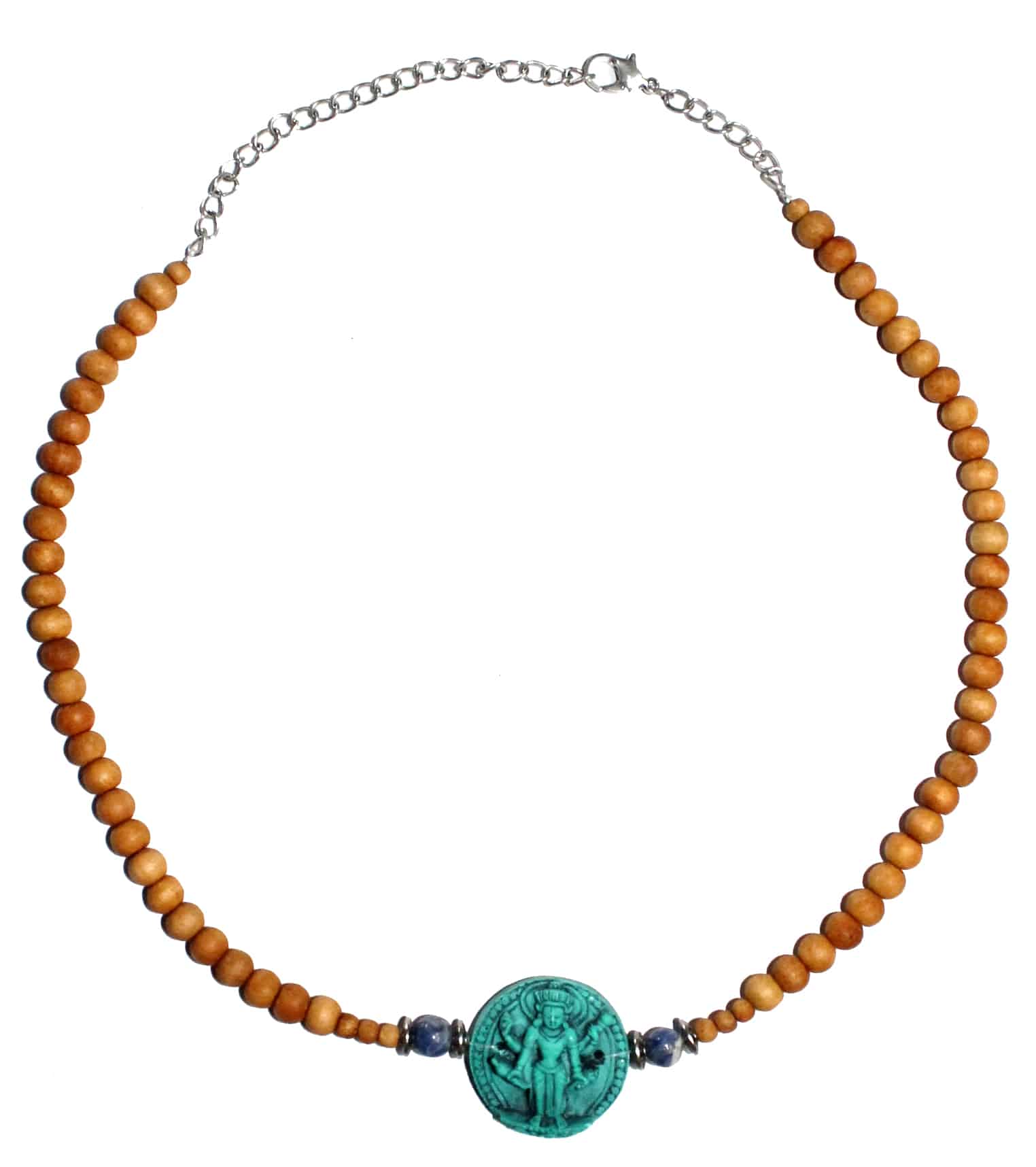 verstellbare Kette aus Sandelholz - Vishnu (türkis)