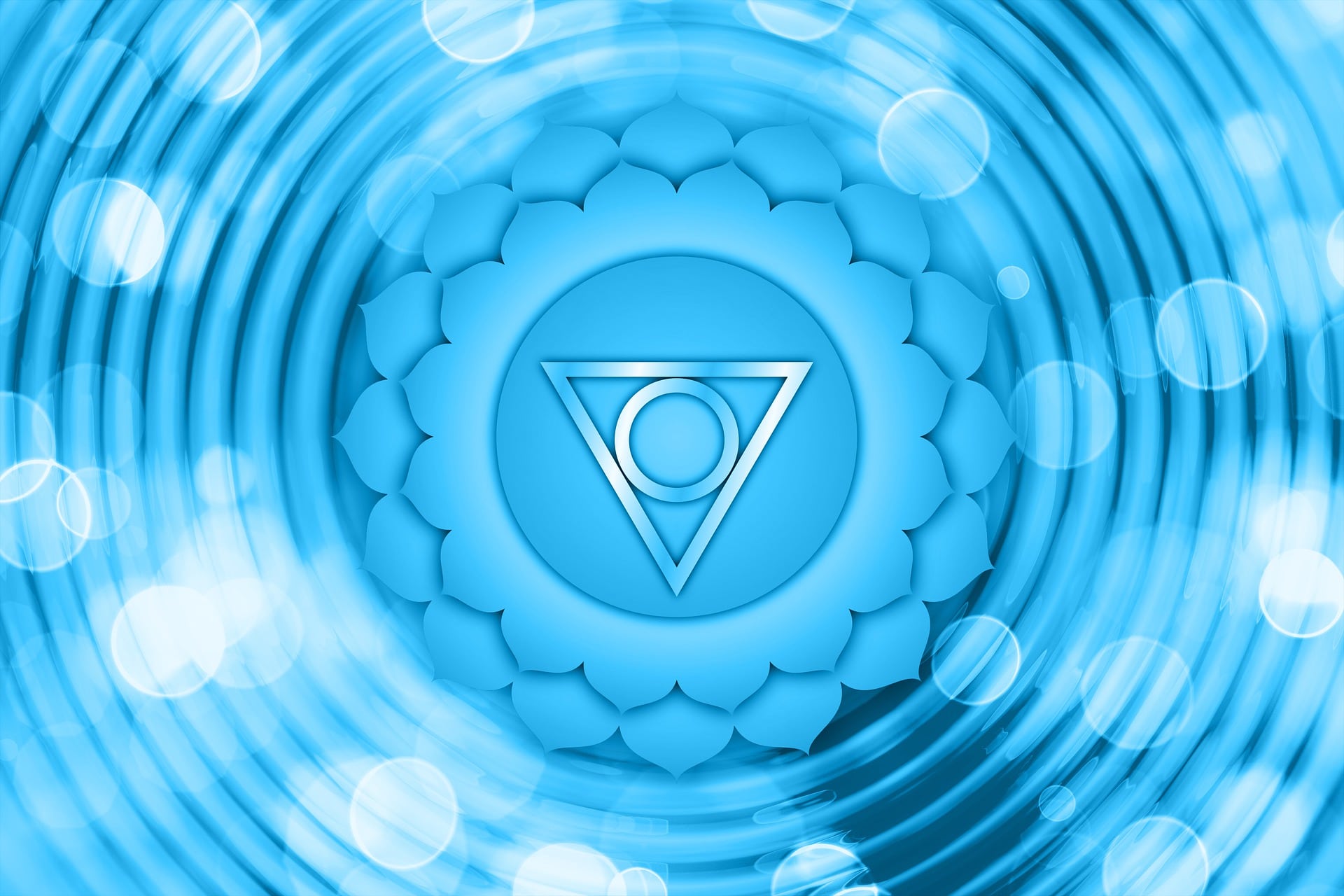 Chakra Halschakra Symbol Blume Blau Bokeh Ringe