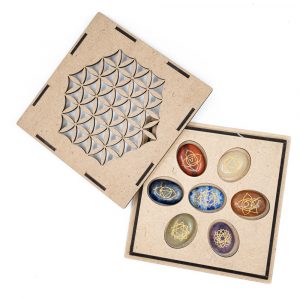 Chakra-Edelsteine Taschensteine Set in Blume des Lebens Aufbewahrungsbox