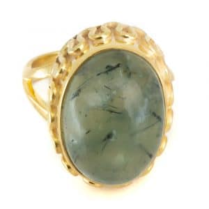Edelstein-Ring Prehnit 925 Silber & Gold plattiert "Yenra" (Größe 17)