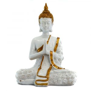 Thai Buddha Statue Meditieren Polyresin Weiß - 14 x 9 x 20 cm