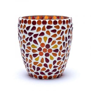 Mosaik-Teelichthalter rot/gelb -- 10cm