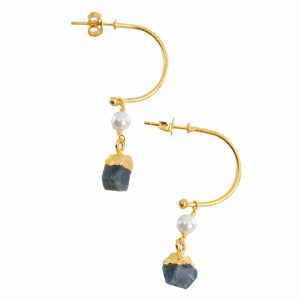 Edelstein-Ohrringe Perle und Saphir (gefärbt) 925 Silber Gold (45 mm)