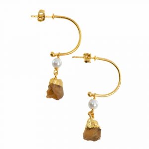 Edelstein-Ohrringe Perle und Citrin 925 Silber Gold (45 mm)