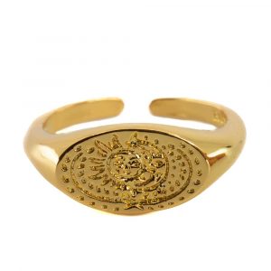 Verstellbarer Ring Sonne/Mond Siegel Kupfer Gold