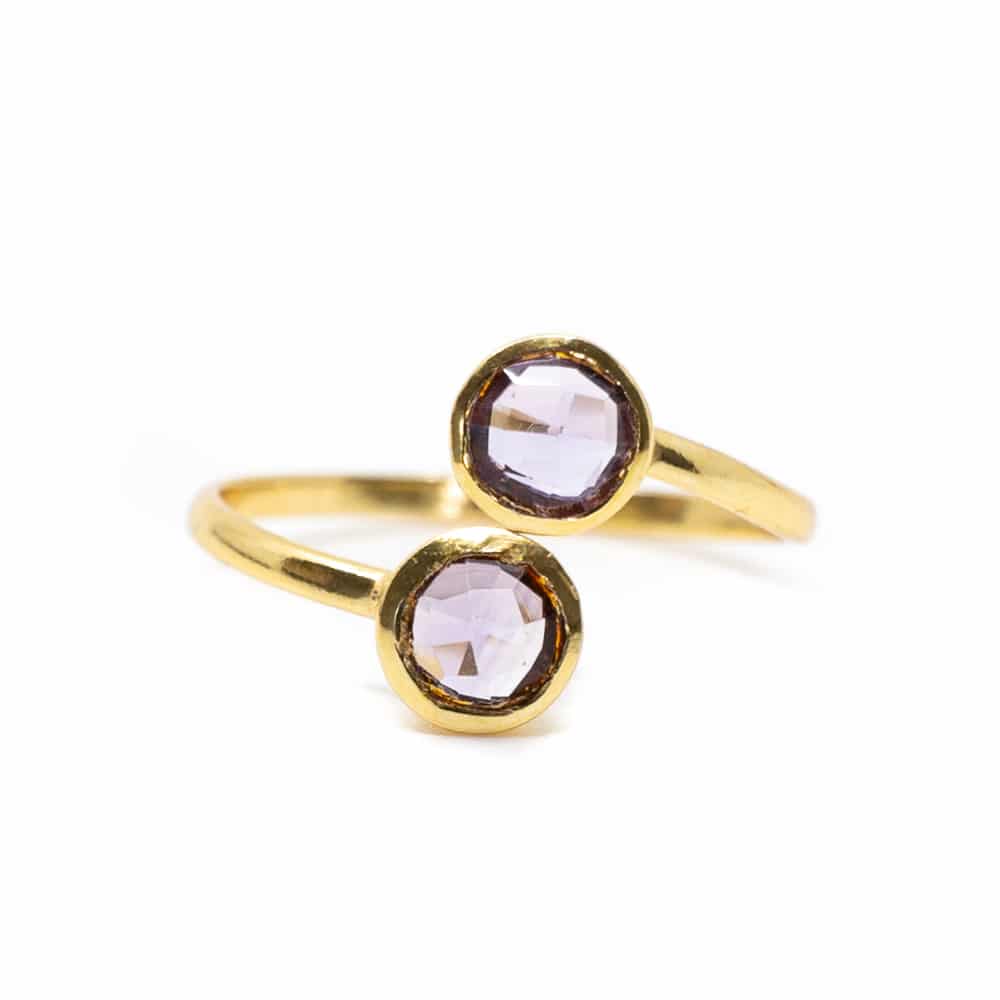 Geburtsstein Ring Amethyst Februar - 925 Silber Vergoldet - verstellbar