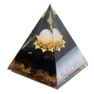 Orgonit-Pyramide Schwarzer Turmalin mit Quarzkugel in Lotusblüte (80 mm)