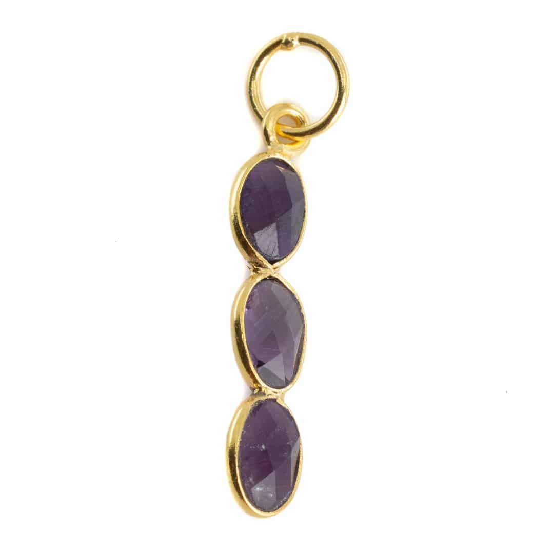 Edelstein-Anhänger Amethyst 3 Steine - Silber und vergoldet - 20 x 4 mm