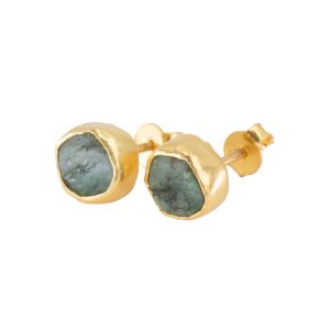 Geburtsstein Ohrringe Mai ungeschliffener Smaragd - 925 Silber vergoldet