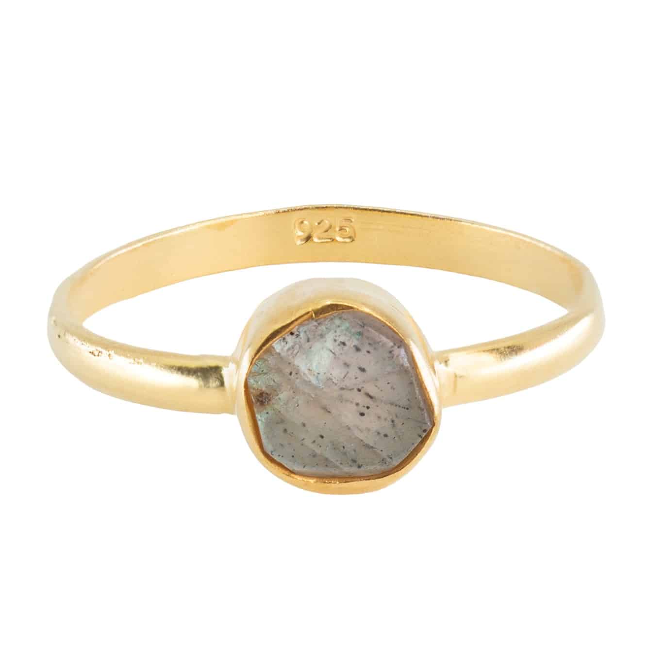 Edelstein-Ring ungeschliffener Labradorit - 925 Silber vergoldet