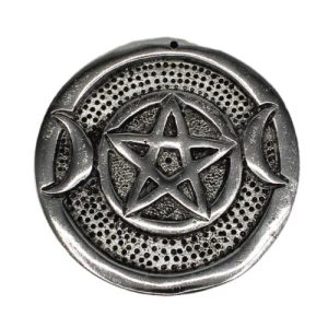 Räucherstäbchenhalter Dreifach Mond und Pentagramm Antique Finish