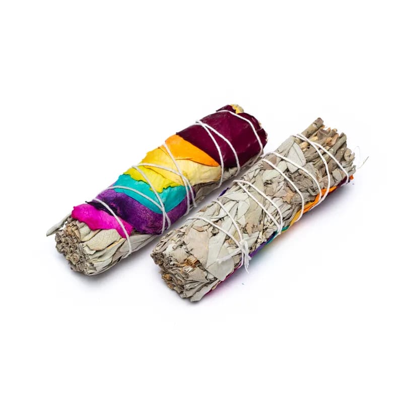 Weißer Salbei Räucherbündel und Chakra Blätter S 2er Set - ±30g