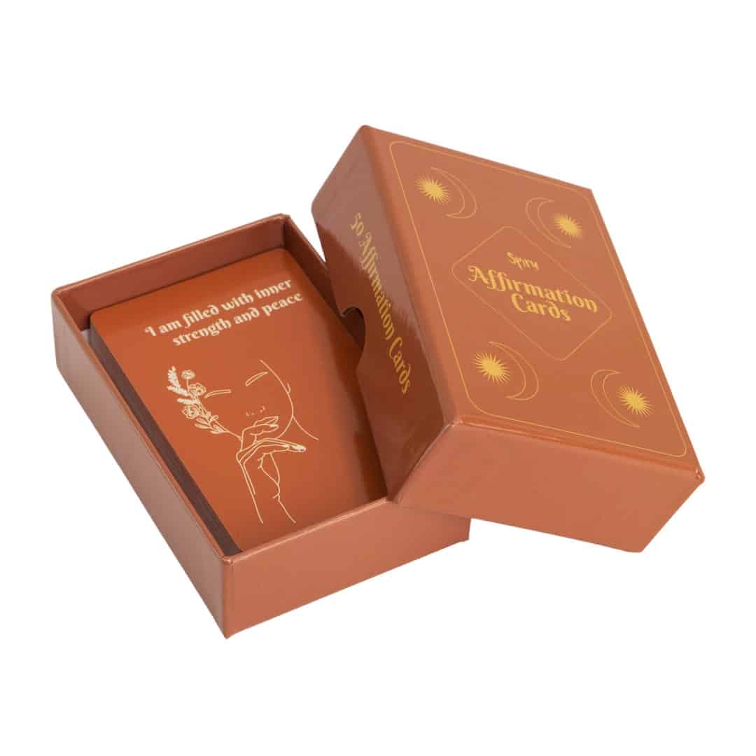 Spiru Affirmationskarten-Deck - 50 Affirmationskarten inklusive Schachtel - Orange - Englischsprachig