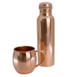 Kupfer-Wasserflasche und Kupfer-Trinkbecher (Blume des Lebens)