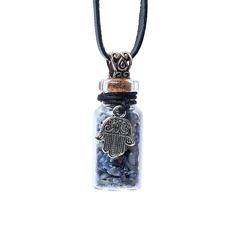 Lapis Lazuli Edelstein in Geschenkfläschchen an Lederband aus Indien