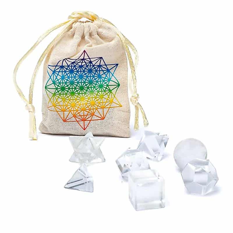 Bergkristall Heilige Geometrie Set, 7-teilige Edelsteinsammlung aus Indien