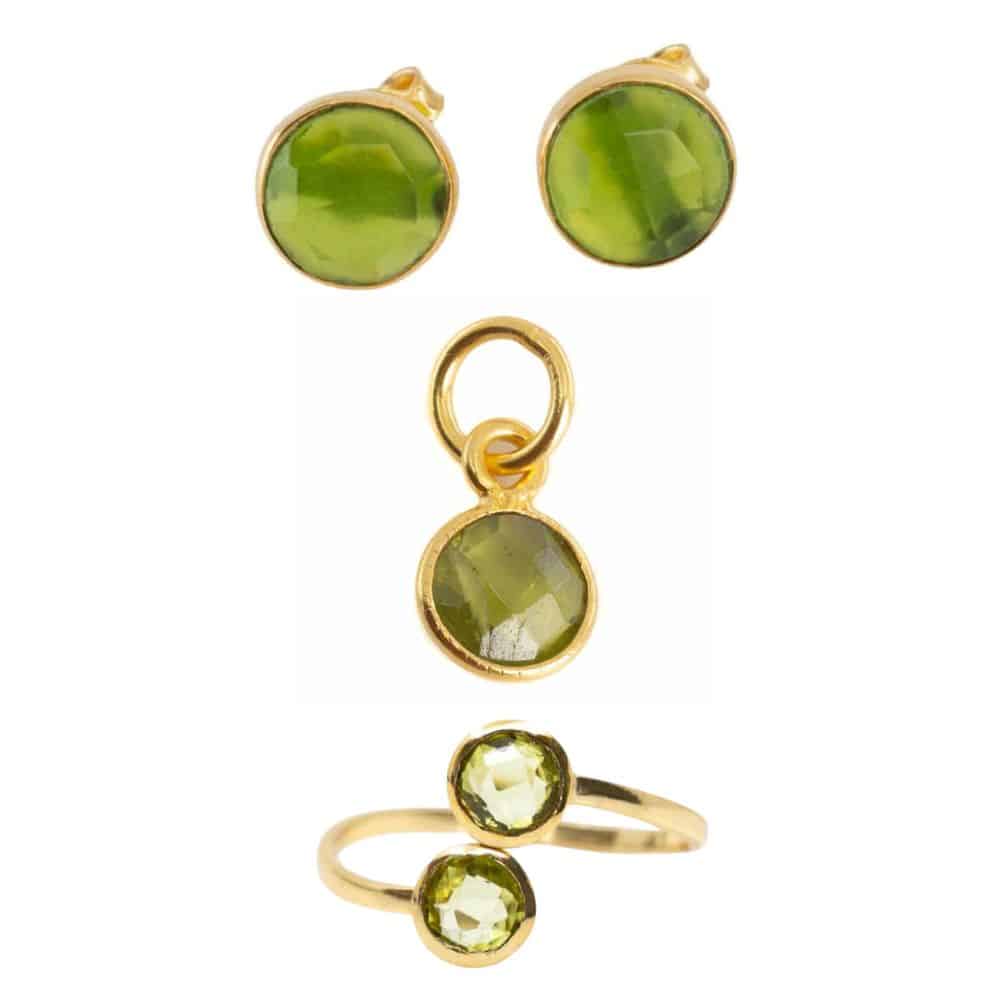 Geburtsstein Schmuckset August Luxus (Goldfarben) - Bündel