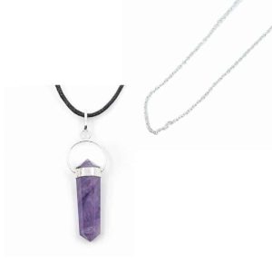 Anhänger Amethyst Doppelender Silberfarben mit Silberkette – Bündel