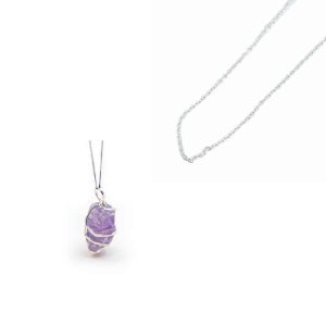Rauer Edelstein Anhänger Amethyst mit Silberkette – Bündel
